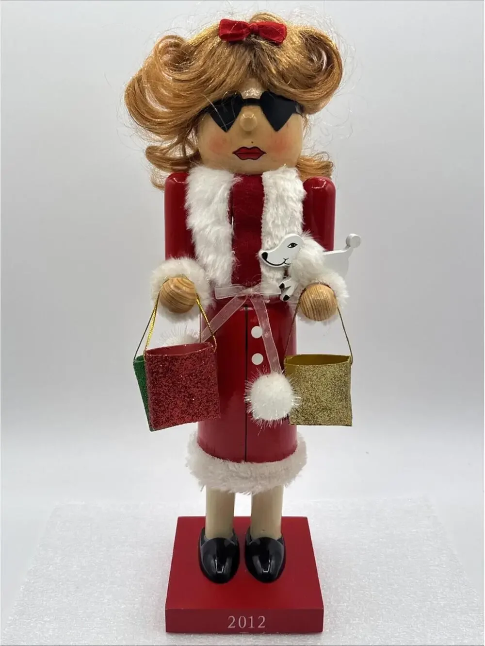 2012 Target 14” Shopping Girl Holding Bags White Dog Nutcracker Christmas